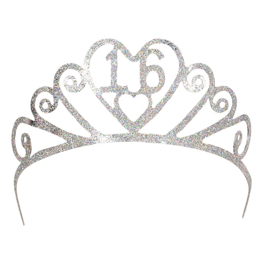 Glittered Metal "16" Tiara – (1/Pkg) by Beistle for Sweet 16 Glittered Metal