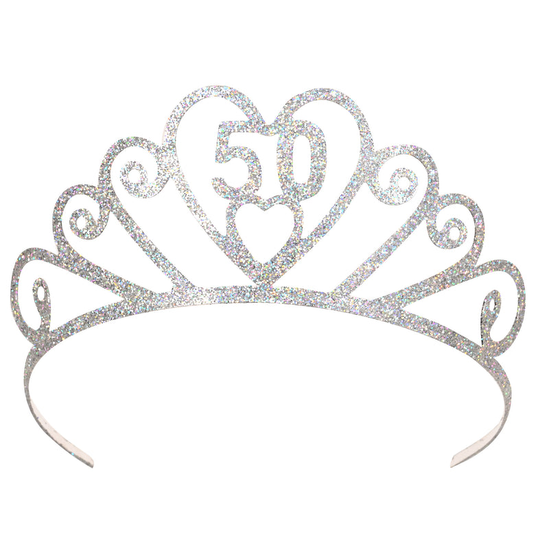 Glittered Metal "50" Tiara – (1/Pkg) by Beistle for Birthday-Age Specific Glittered Metal