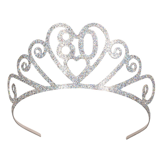 Glittered Metal "80" Tiara – (1/Pkg) by Beistle for Birthday-Age Specific Glittered Metal