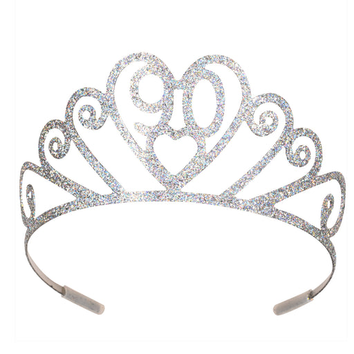 Glittered Metal "90" Tiara – (1/Pkg) by Beistle for Birthday-Age Specific Glittered Metal