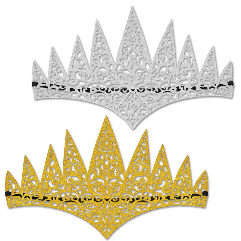 Glittered Laser Cut Tiaras – (2/Pkg) by Beistle for General Occasion Glittered Metal