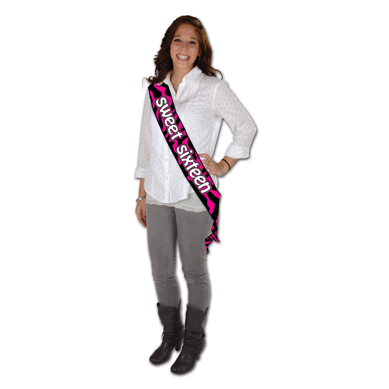 Sweet Sixteen Satin Sash – 33" x 4" – (1/Pkg) by Beistle for Sweet 16 Sashes
