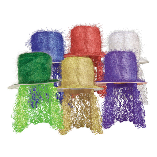Tinsel Top Hat w/Curly Wig – (1/Card) by Beistle for General Occasion Fabric