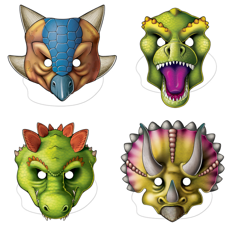 Dinosaur Masks – 10¼"-11½" – (4/Pkg)