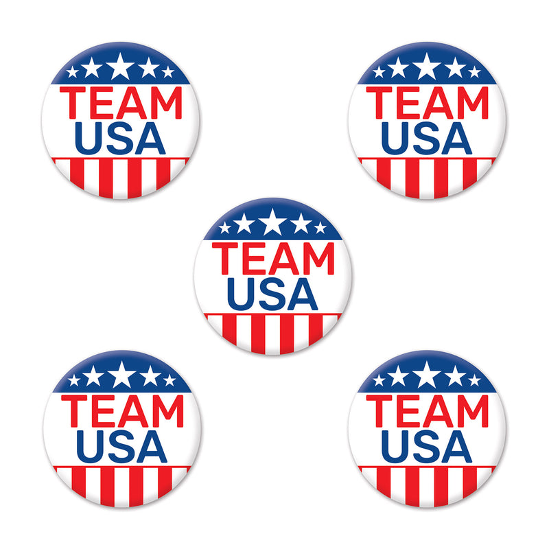 Team USA Party Buttons – 2" – (5/Pkg) by Beistle for Patriotic Buttons
