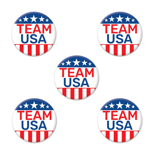 Team USA Party Buttons – 2" – (5/Pkg) by Beistle for Patriotic Buttons