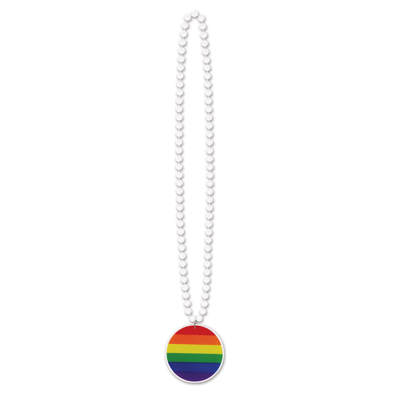 Beads w/Printed Rainbow Medallion – 33" – (1/Card) by Beistle for Rainbow Beads with Medallion