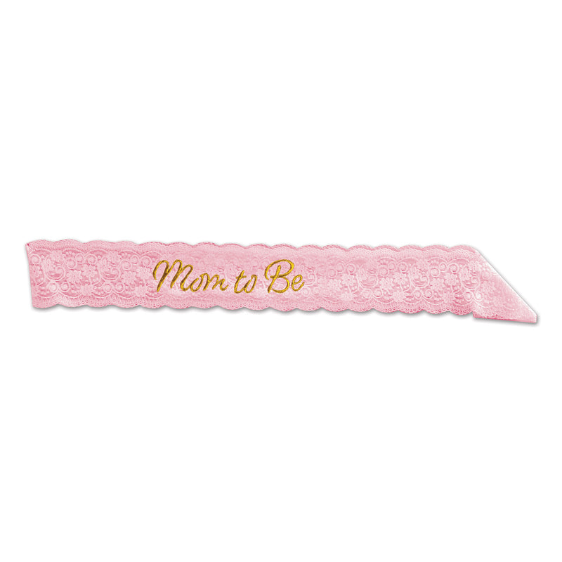 Mom To Be Lace Sash – 28½" x 4" – (1/Pkg) by Beistle for Baby Shower Sashes