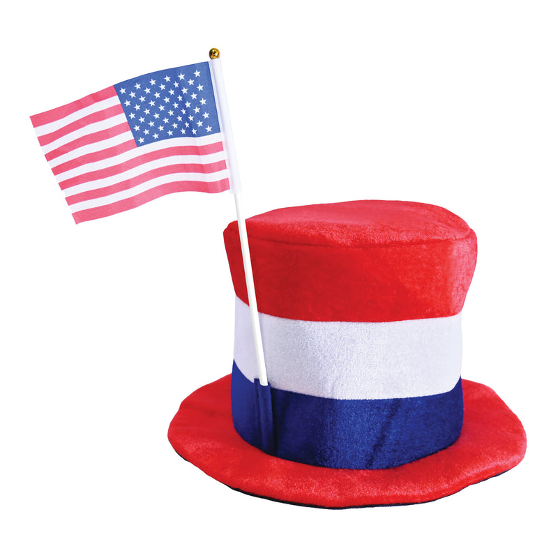Plush Patriotic Top Hat w/American Flag – (1/Pkg)