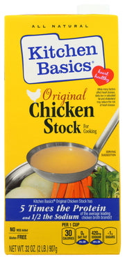 Kitchen Basics® Original Chicken Stock offers classic, full-bodied flavors of chicken, tender veggies and premium herbs and spices, slow-simmered for hours. This chicken stock contains no artificial flavors and no added MSG. Use this versatile chicken stock to create homemade meals or amplify the flavor of your sauce, gravy or side dishes.