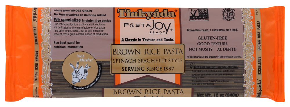 TINKYADA: Brown Rice Pasta Spinach Spaghetti, 12 oz