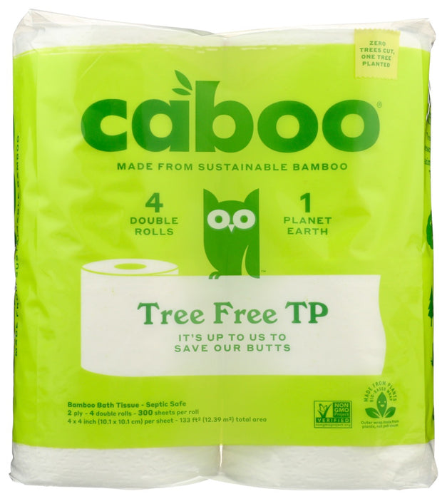 Tree free bathroom tissue made from 100% bamboo &amp; sugarcane pulp. With the strength of bamboo &amp; the softness of sugarcane, Caboo is the sustainable alternative to tree-based products. Unscented 2-ply, 300 sheets &ndash; 4 pack.