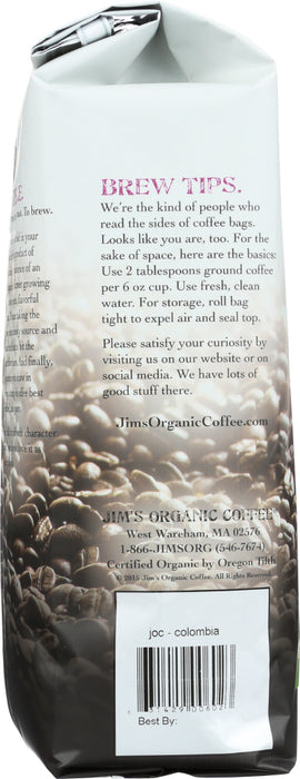 JIM'S ORGANIC COFFEE: Whole Bean Colombian, 12 oz