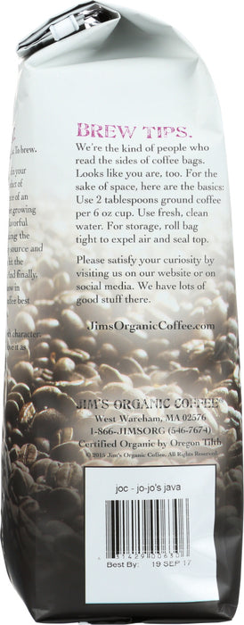 JIMS ORGANIC COFFEE: Organic JoJos Java Coffee Whole Bean Coffee, 12 oz