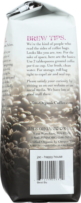 JIMS ORGANIC COFFEE: Organic Happy House Blend Whole Bean Coffee, 12 oz