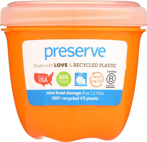 


Preserve food storage containers are made in the USA from 100% BPA free, recycled #5 plastic, dishwasher safe and stand up to everyday use. The Preserve Mini Food Storage holds 8 oz. and is a friendly addition to any refrigerator or lunchbox. Our containers have innovative lids which screw on tightly to keep food fresh. They also nest for easy storage.


