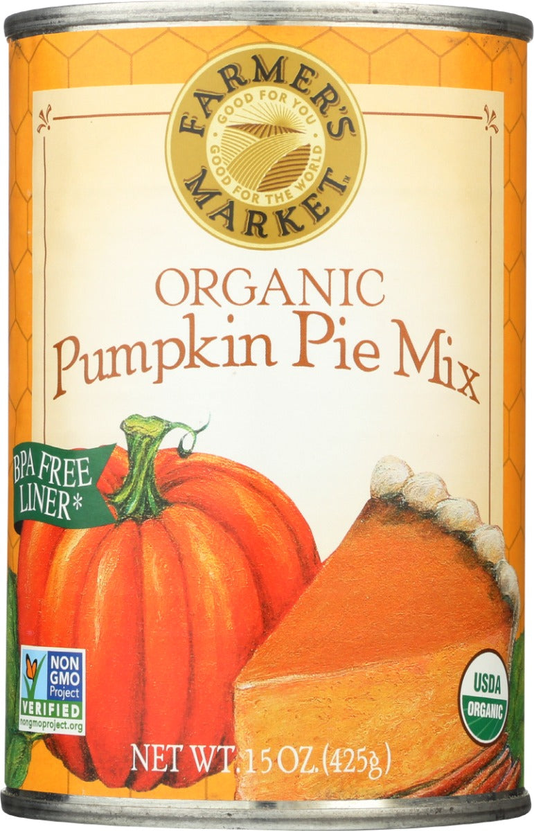 Simple. Pure. Festive.
Organic pumpkin pie mix is made with the freshest pumpkin that's infused with sugar and spices for the perfect pie. This pumpkin is certified organic, non-GMO verified, gluten-free, grown in the USA and available in BPA-Free  lined packaging. For the perfect finish to your favorite meals, add a little Farmer's Market.