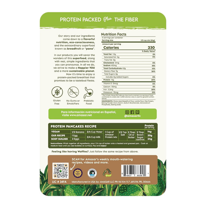 AMASAR: Protein Breadfruit Pancake and Waffle Mix, 9 oz