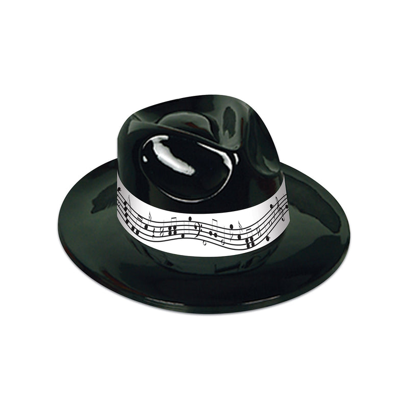Black Plastic Fedora w/Music Band by Beistle for Music Plastic