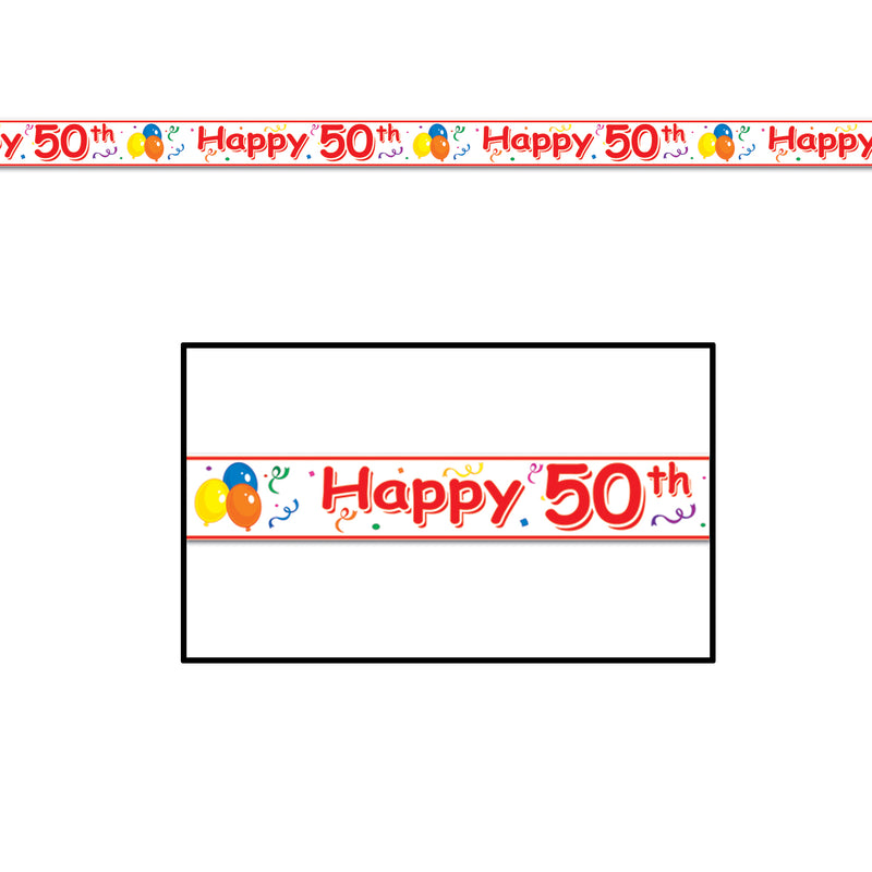 Happy "50th" Birthday Party Tape – 3" x 20' – (1/Card) by Beistle for Birthday-Age Specific Poly