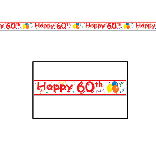 Happy "60th" Birthday Party Tape – 3" x 20' – (1/Card) by Beistle for Birthday-Age Specific Poly