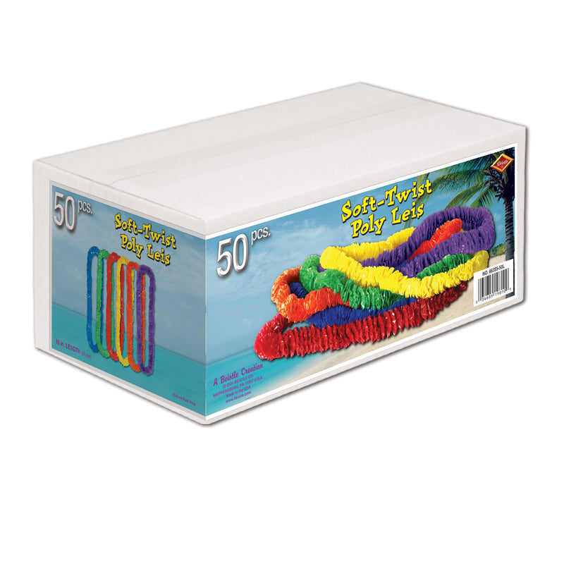 Soft-Twist Poly Leis w/Labeled Carton – 1½" x 36" – (50/Box)