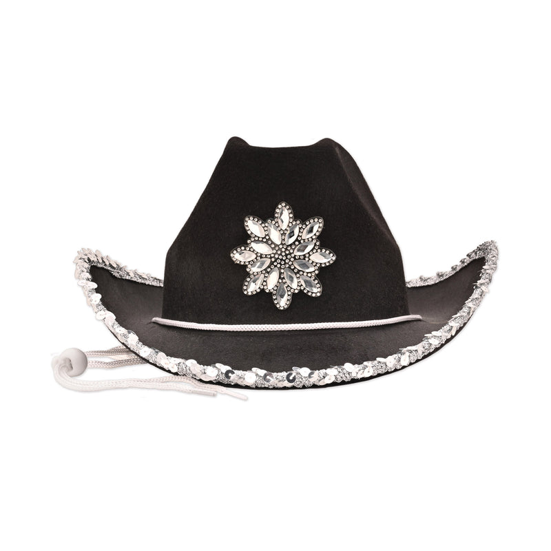 Black Felt Cowgirl Hat w/Gemstones by Beistle for Western Felt