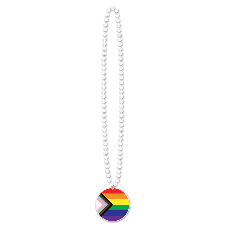 Beads w/Printed Pride Flag Medallion – 33" – (1/Card) by Beistle for Rainbow Beads with Medallion