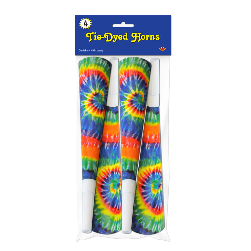 Pkgd Tie-Dyed Horns – 9" – (4/Pkg)
