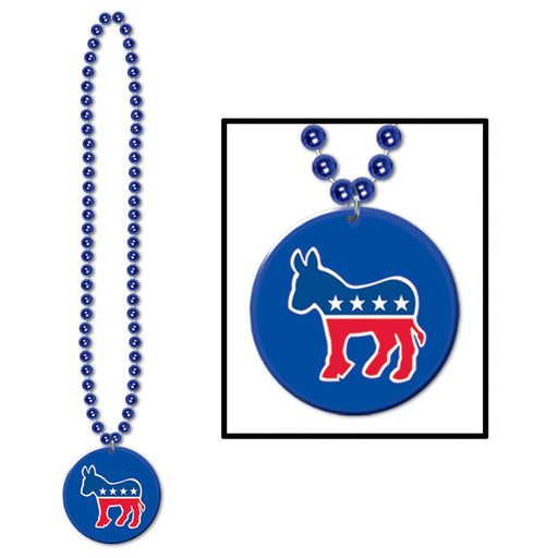 Beads w/Democratic Medallion – 33" – (1/Card) by Beistle for Patriotic Beads with Medallion