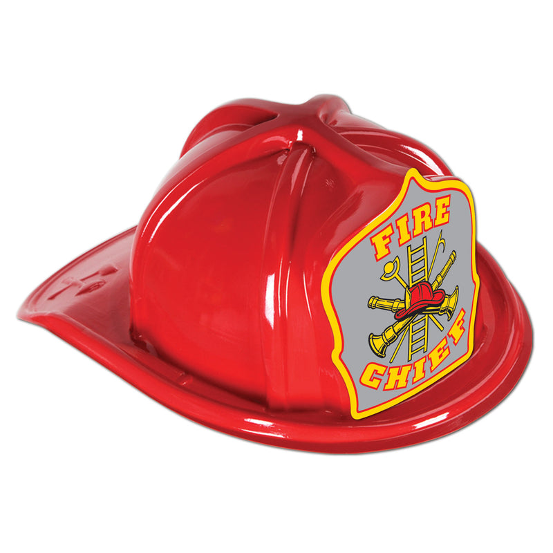 Red Plastic Fire Chief Hat by Beistle for Fire Prevention Plastic
