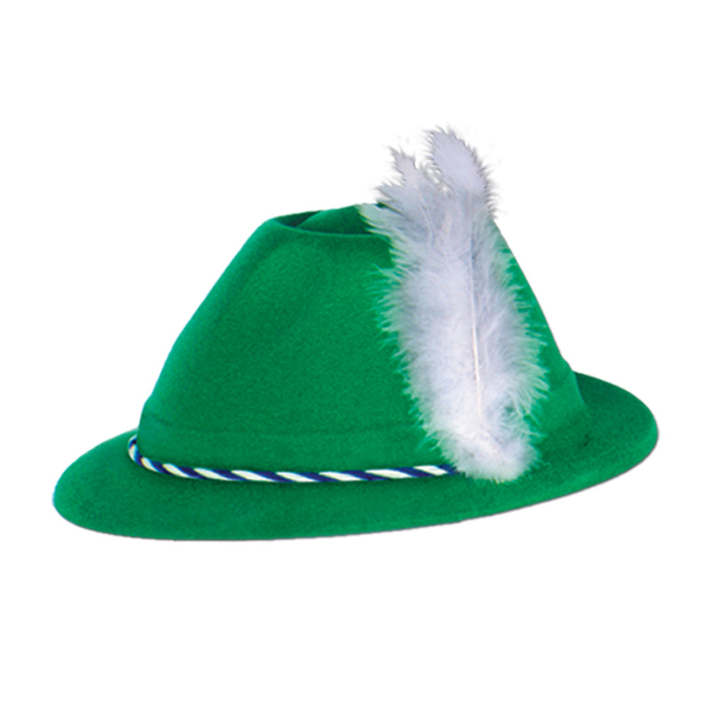 Green Velour Tyrolean Hat by Beistle for Oktoberfest Velour