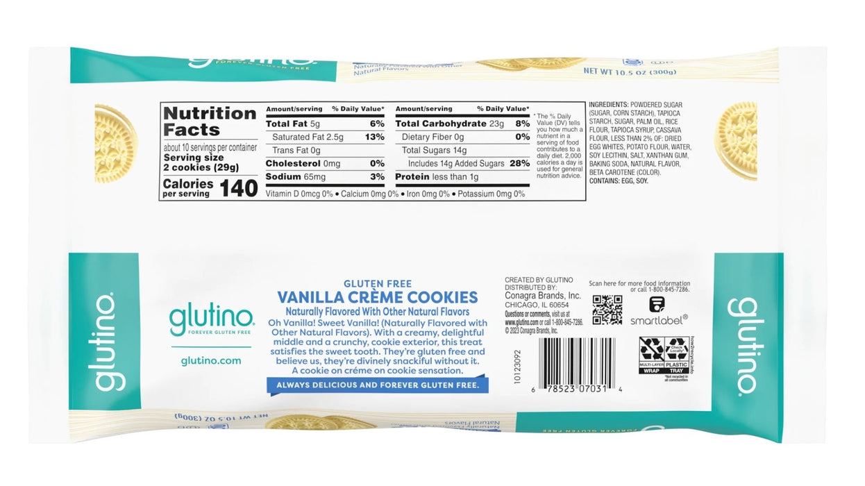 GLUTINO: Gluten Free Cookies Vanilla Creme, 10.5 oz