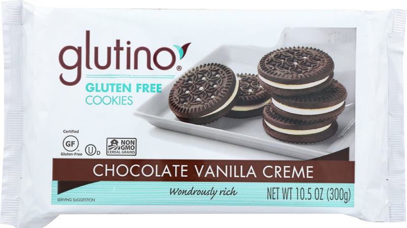 GLUTINO: Gluten Free Cookies Chocolate Vanilla Creme, 10.6 oz - No Brand For Less