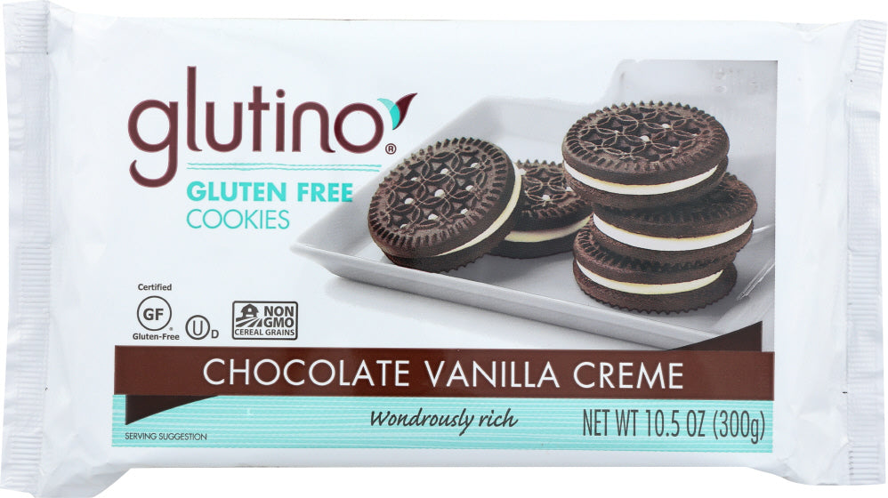 GLUTINO: Gluten Free Cookies Chocolate Vanilla Creme, 10.6 oz