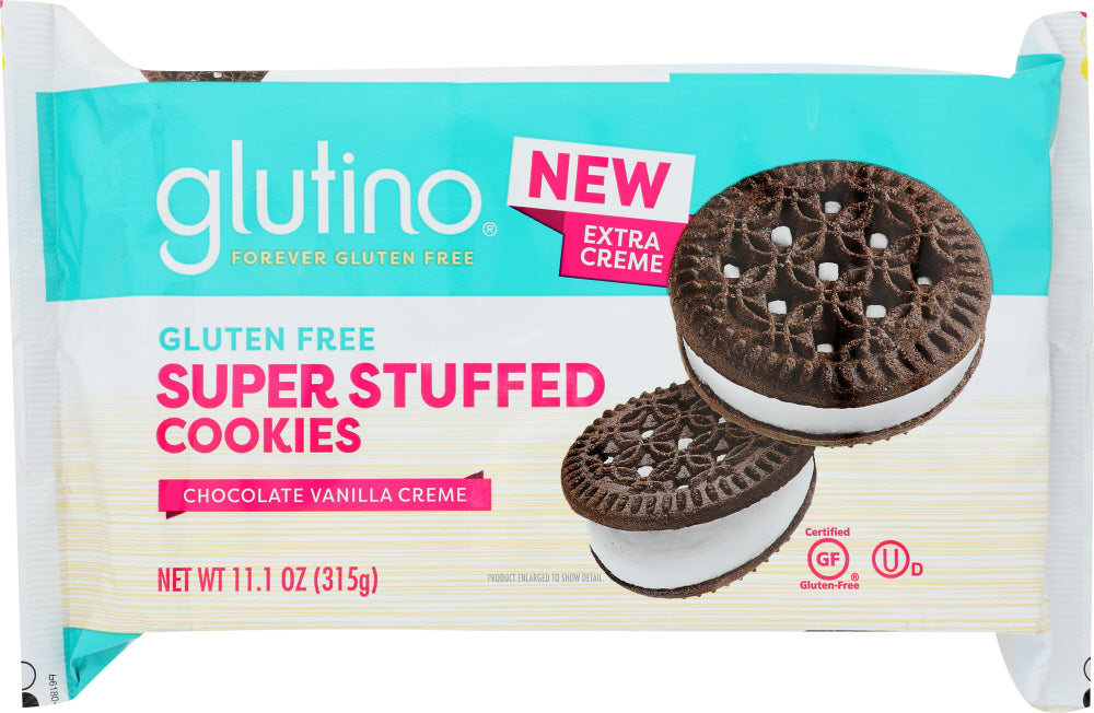 GLUTINO: Super Stuffed Chocolate Vanilla Creme Cookies, 11.1 oz