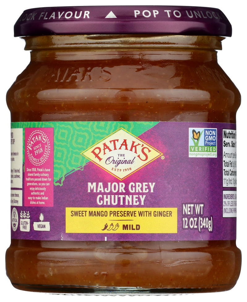 Patak's Major Grey Chutney is a mild and delicate blend of mangoes, spices, and a hint of ginger. It pairs wonderfully with cheeses, used with chicken on the grill, as a dip with your favorite veggies, or simply as a curry side. Turn any appetizer into an Indian culinary delight with Patak's chutney!