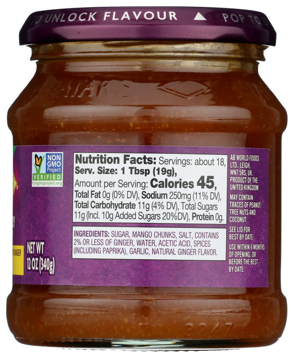 PATAK'S:  Major Grey Chutney Sweet Mango Preserve with Ginger, 12 oz