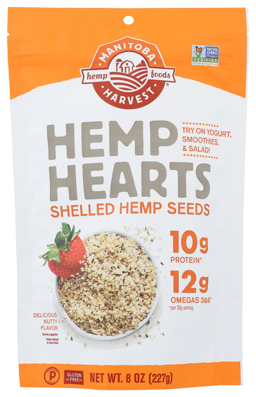 Shelling the hemp seed reveals the most nutritious and tender part of the seed: the heart. Ready to eat right out of the bag, Manitoba Harvest hemp hearts offer nutrition seekers a simple and delicious ingredient that adds plant protein and nutrients to any recipe or meal.