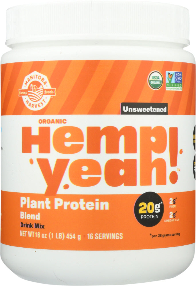 NEW Hemp Yeah! Plant Protein Blend Unsweetened is a delicious blend of organic hemp and pea protein. It's packed with 20 grams of organic plant-based protein, 2 grams of omegas-3 and 6, and 2 grams of fibre per serving.
Hemp Yeah! Plant Protein Blend tastes great when simply mixed with your favourite non-dairy beverage. Just shake well and enjoy nutrition on the go. Got more time? Blend with some greens and berries for a super treat.