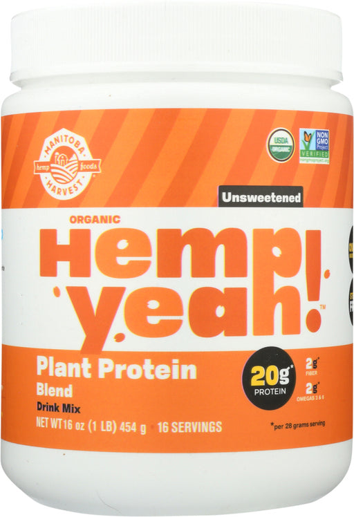 NEW Hemp Yeah! Plant Protein Blend Unsweetened is a delicious blend of organic hemp and pea protein. It's packed with 20 grams of organic plant-based protein, 2 grams of omegas-3 and 6, and 2 grams of fibre per serving.
Hemp Yeah! Plant Protein Blend tastes great when simply mixed with your favourite non-dairy beverage. Just shake well and enjoy nutrition on the go. Got more time? Blend with some greens and berries for a super treat.