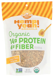 Each serving of Manitoba Harvest Honey &amp; Oats Hemp Yeah! Granola is packed with 10 grams of protein, 3.5 grams of omegas 3 and 6, and high-quality, organic ingredients like pumpkin seeds, chia seeds, quinoa, and of course Manitoba Harvest Hemp Hearts. Our simple, great-tasting granola will keep you full by delivering a HEMP-tastic protein punch! Add it to your yogurt, try it with your favourite non-dairy milk, or eat it on its own!