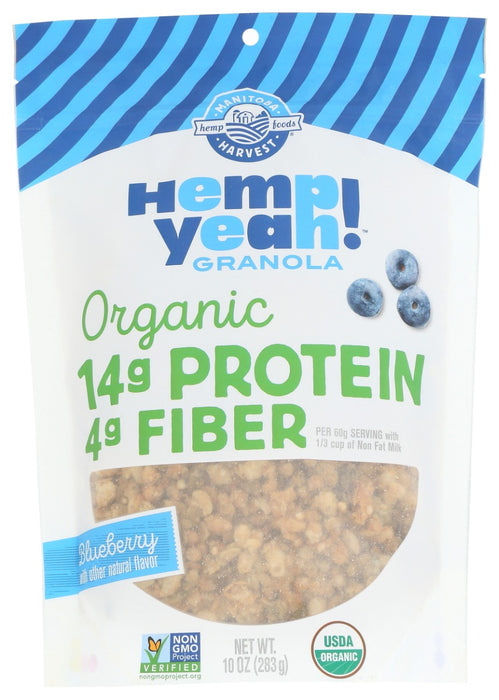 Made with quality, organic ingredients, Hemp Yeah! Blueberry Granola has more protein and less sugar than most granolas. Ready to eat right out of the bag, it's a simple and delicious addition to yogurt, non-dairy milk, or all on its own!