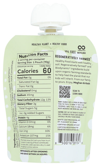 WHITE LEAF PROVISIONS: Baby Food Pea App Caulif, 90 gm
