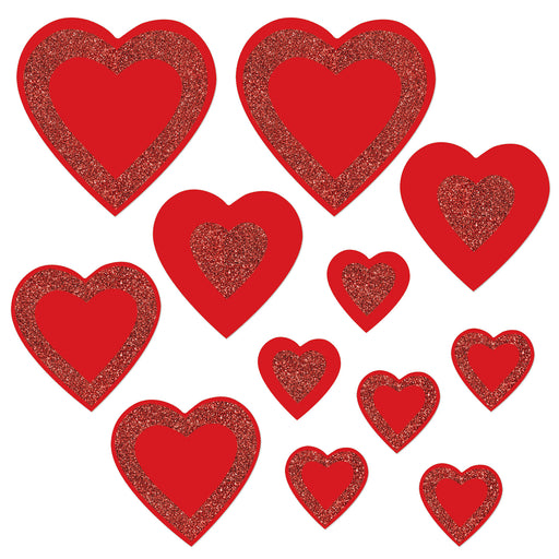 Glittered Heart Cutouts – Asstd – (12/Pkg) by Beistle for Valentines Glittered