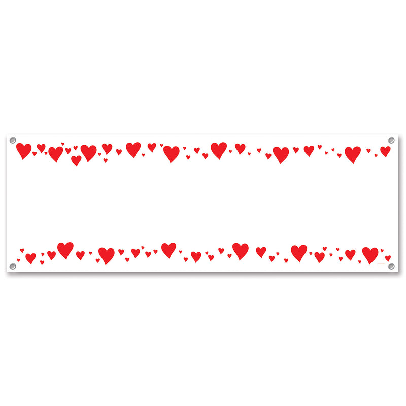 Hearts Sign Banner – 5' x 21" – (1/Pkg) by Beistle for Valentines All-Weather