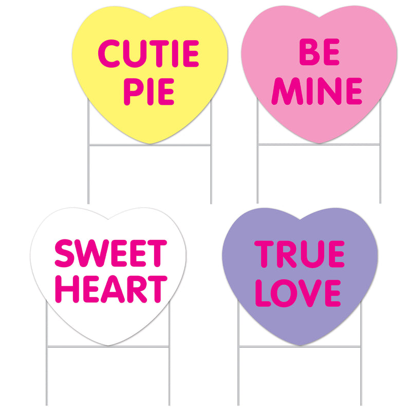 Plastic Candy Heart Yard Signs – 11½" x 13" – (4/Pkg) by Beistle for Valentines Plastic Yard Signs