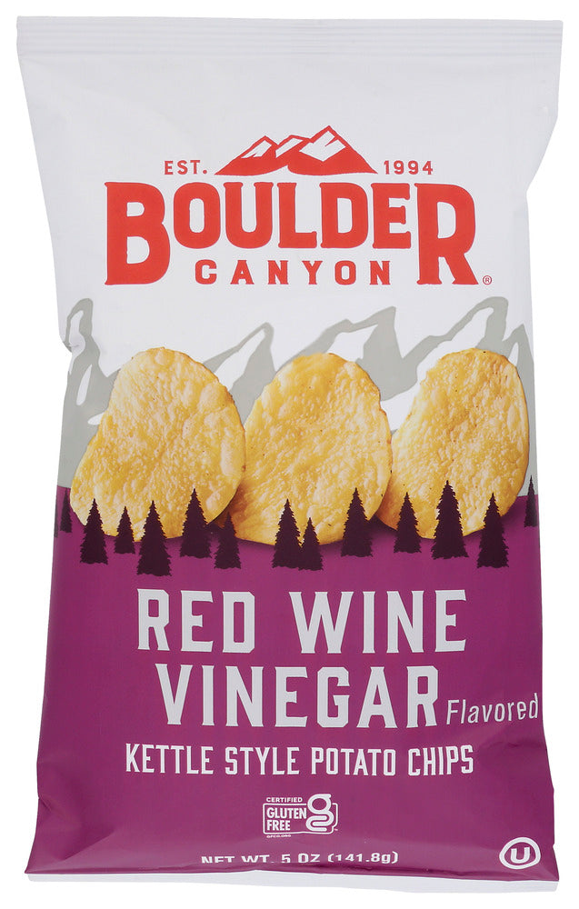 Each chip has the sweet yet bold red wine vinegar combined with a touch of sea salt that creates an irresistible tangy, sweet, salty flavor. Boulder Canyon Kettle Cooked Potato Chips, Red Wine Vinegar are made with premium American grown potatoes which are then Kettle Cooked in small batches and seasoned to perfection.