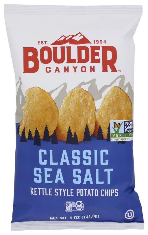 When you simply want the rich flavor of a hearty potato, grab a bag of Boulder Canyon&trade; Sea Salt Potato Chips. Enjoy thick potato slices, a light sprinkling of salt, and a bold potato chip as rich and golden as the sunshine it was grown under.