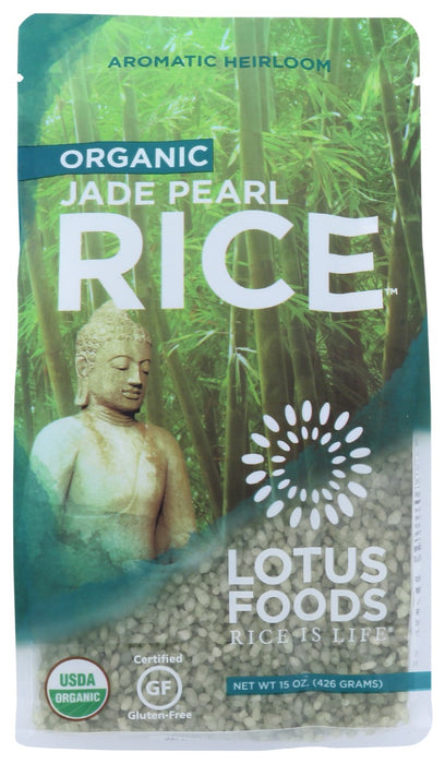 Organic Jade Pearl Rice is an organically grown sushi-style rice infused with wild-crafted bamboo extract. Lotus Foods has been purchasing this short grain rice from certified organic family farms in northeast China for 15 years. These organic farming methods eliminate synthetic fertilizers and pesticides from the environment and help preserve the region's fertile soils. When cooked, Jade Pearl Rice produces the aroma of a bamboo forest, a light vanilla taste and a perfectly sticky yet fluffy texture.